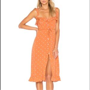For Love And Lemons Orange Polka Dot Midi Dress
